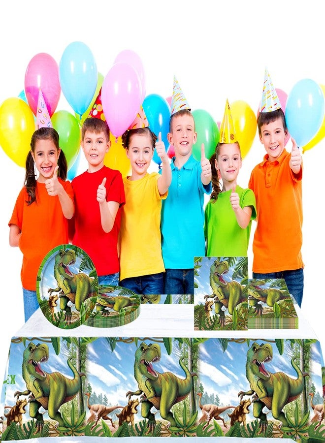 OULUN Tyrannosaurus Rex Party Tableware Set,20 Plates and 20 Napkins and Tablecloth71 '' x 42 '' Jurassic Dinosaur Party Supplies ForKids Birthday Party Supplies - Image 3